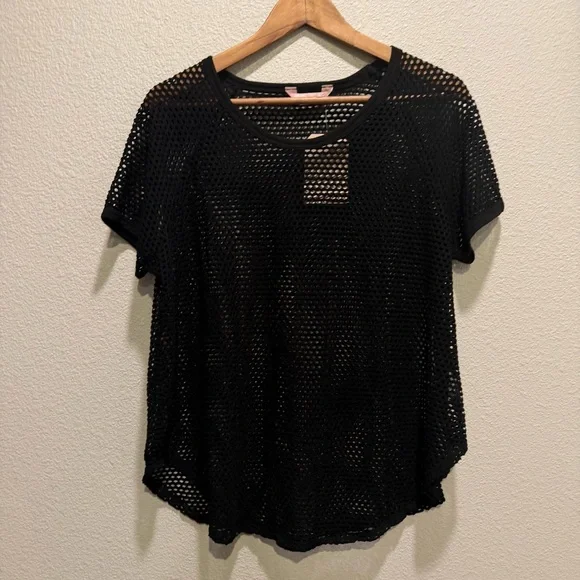 SJS Black Mesh Net Top XL Y2K Fishnet Tee Streetwear Goth Festival - Picture 8 of 10